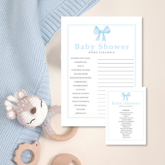 Blaues Baby Shower Wortverdrehung Antwortblatt-Dru Briefbogen (Von Creator hochgeladen)