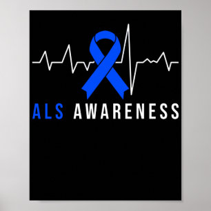 Blaues Band ALS-Bewusstseins-Herzschlag Poster