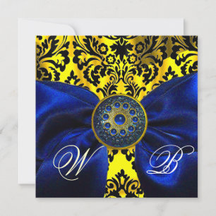BLAUES BAND GOLD GELB SCHWARZ DAMAST MONOGRAMM EINLADUNG
