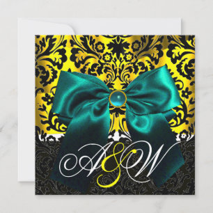 BLAUES BAND GOLD GELB SCHWARZ DAMAST MONOGRAMM EINLADUNG