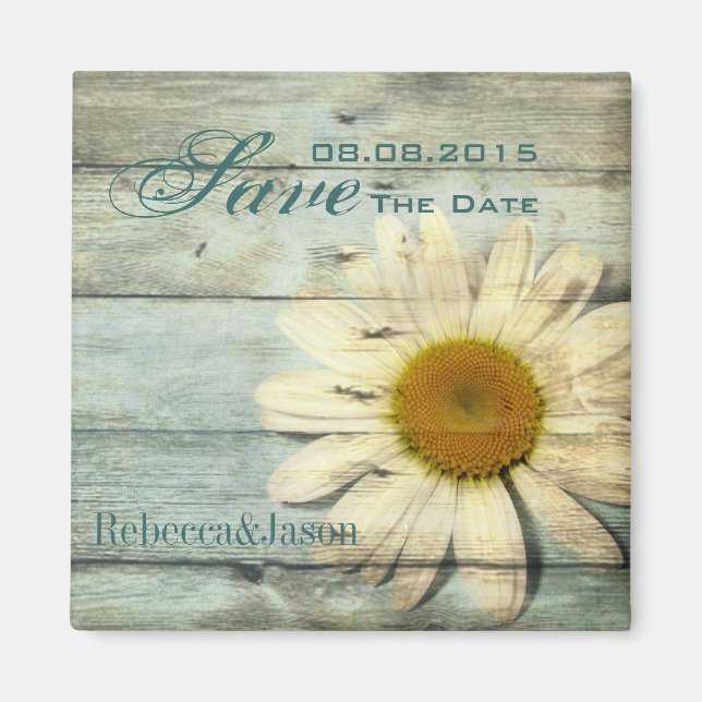Blaues Barnwood Land daisy Hochzeit speichern das  Magnet (Vorne)