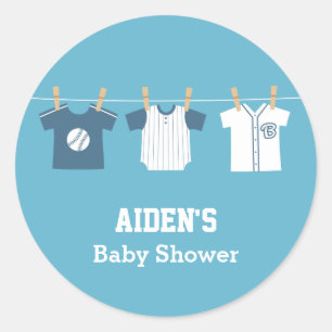 Blaues Baseball-Baby-Party-Label für Jungen- Babys Runder Aufkleber