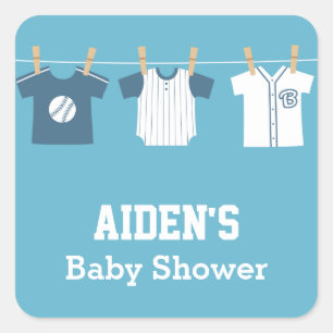 Blaues Baseball-Baby-Party-Label für Jungen Quadratischer Aufkleber