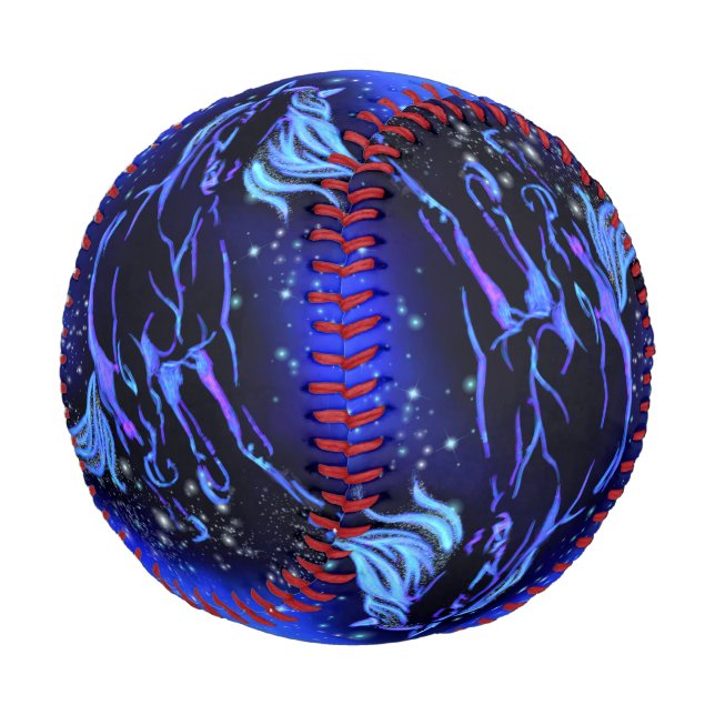 Blaues Baseballpferd in der frühen Nacht Baseball (Schrägansicht)