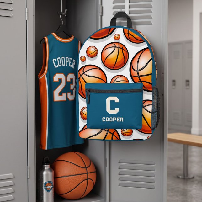 Blaues Basketballmuster Bedruckter Rucksack (Von Creator hochgeladen)