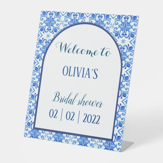 Blaues Begrüßungszeichen Sockelschild (Vorderseite)