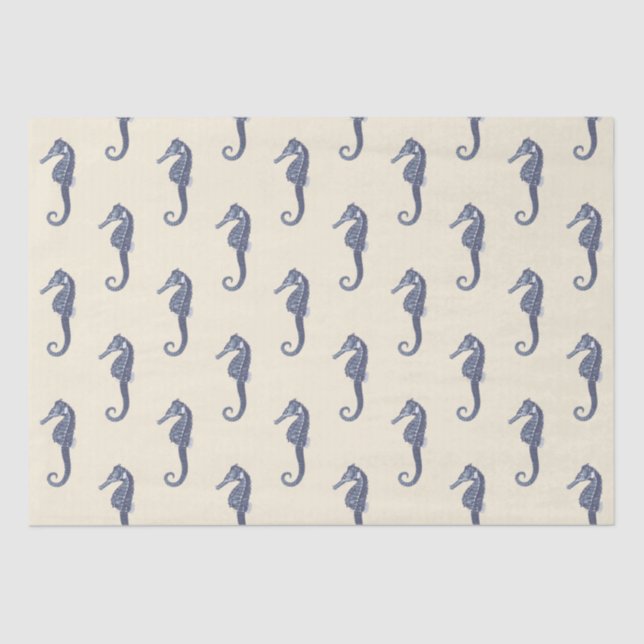 Blaues Beige Seepferd Seidenpapier (Vorderseite)