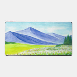 Blaues Bergtal Wilde Blume Wasserfarbe Schreibtischunterlage