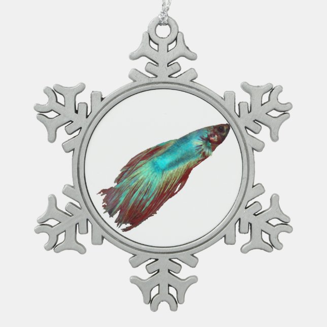 Blaues Betta Schneeflocken Zinn-Ornament (Vorderseite)
