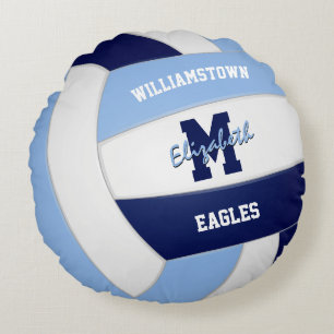 Blaues blaues blaues Volleyballteam Farben Rundes Kissen