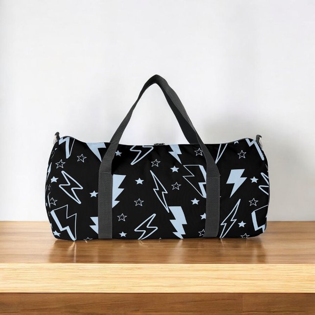 Blaues Blitzschwarz Hintergrund Y2K Muster Duffle Bag (Von Creator hochgeladen)