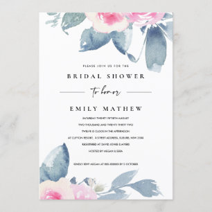 BLAUES BLUE FLORAL WATERCOLOR BRAUTPARTY EINLADUNG