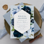 blaues blühendes Brautparty Einladung<br><div class="desc">Aquarellbordeauxfarbene und staubblaue Blumen und ein eleganter Rahmen. Das Design verfügt über einen Rahmen und handbemalten Aquarellfarben-Blume. Text und Farben können personalisiert sein.</div>