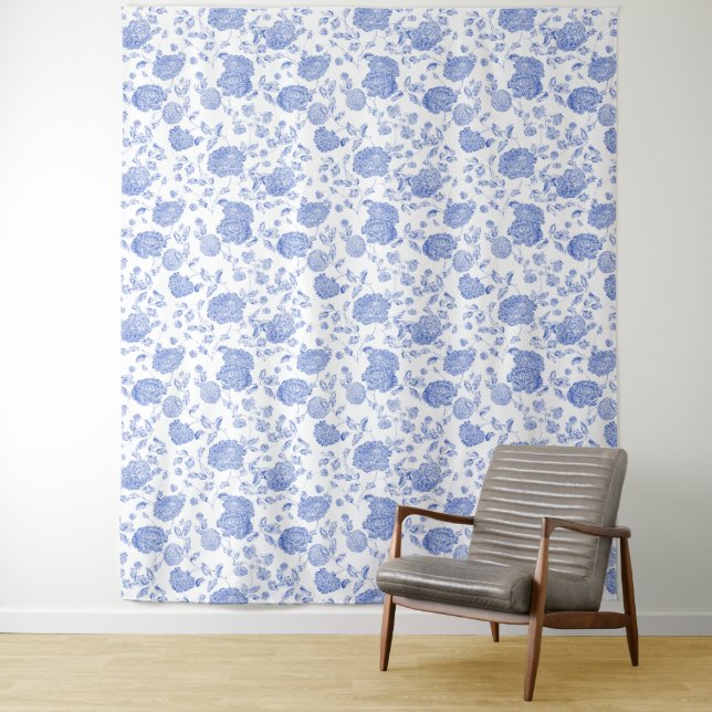 Blaues, blühendes Städtchen Eleganter Chic Hinterg Wandteppich (Beispiel)