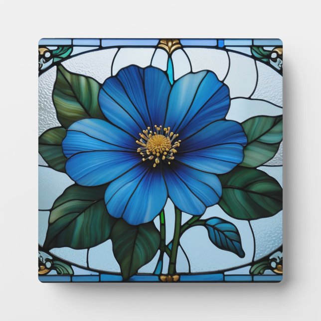 Blaues Blume-Farbglas Fotoplatte (Vorderseite)