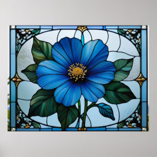 Blaues Blume-Farbglas Poster
