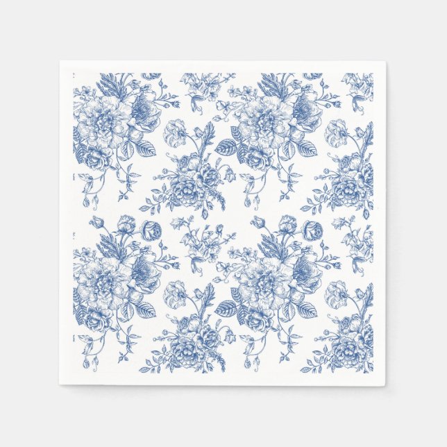 Blaues Blume-Muster Serviette (Vorderseite)
