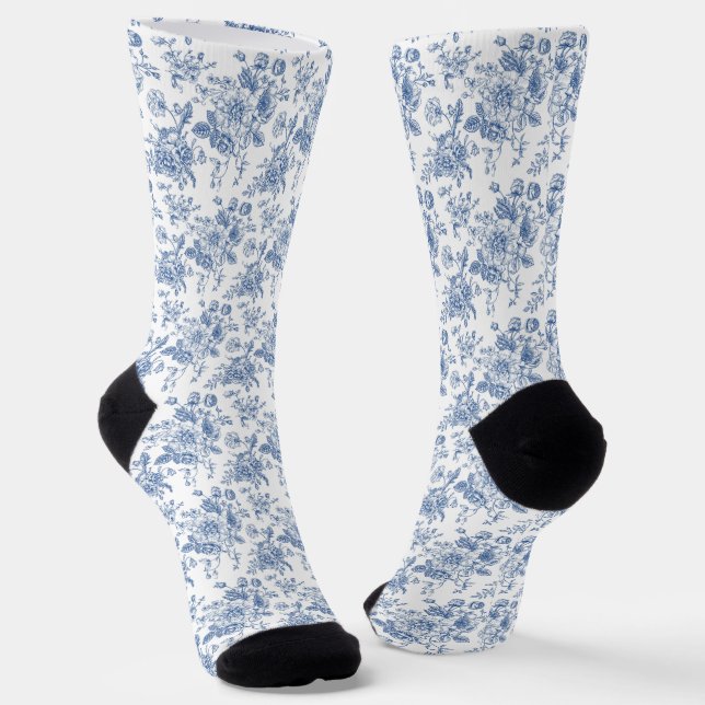 Blaues Blume-Muster Socken (Gewinkelt)
