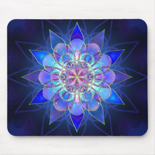 Blaues Blumemandala-Fraktal Mousepad (Vorne)