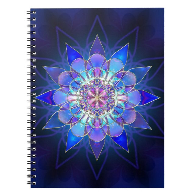 Blaues Blumemandala-Fraktal Notizblock (Vorderseite)