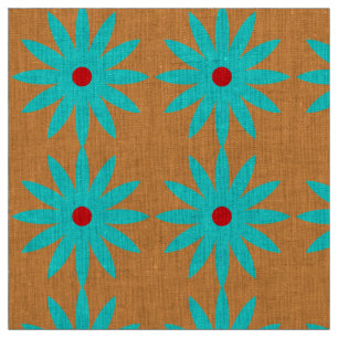 Blaues Blumen-Blumenmuster-hellorangeer Stoff