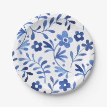 Blaues Blumen-Design-Papierplate 
