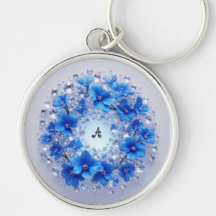 💎 Blaues Blumen-Diamant Namensanhänger mit indivi Schlüsselanhänger