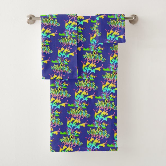 Blaues Blumen-Fantasiemuster  Badhandtuch Set (Insitu)