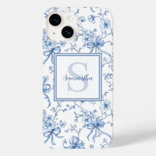 Blaues Blumen- French Toile Monogramm Name  Case-Mate iPhone 14 Hülle