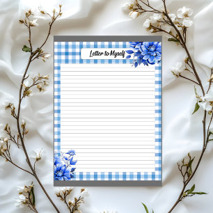 Blaues Blumen-Gingham _ Brief an mich selbst Notizblock
