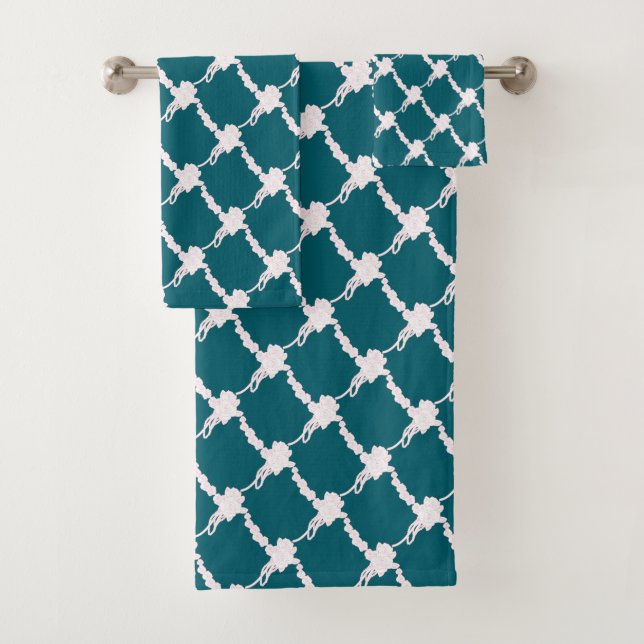 Blaues Blumen-Gitter-Design Badhandtuch Set (Insitu)