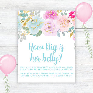Blaues Blumen-Jungen-Baby-Baby-Party Großer Bauch Poster