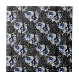 Blaues Blumen-Schädel-Serie Design 1 Fliese