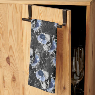 Blaues Blumen-Schädel-Serie Design 1 Geschirrtuch