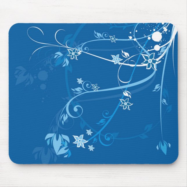 Blaues Blumen-Shirt Mousepad (Vorne)