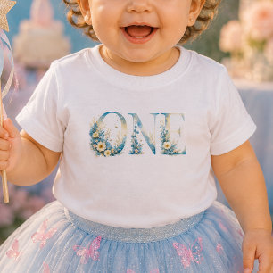 Blaues Blumen-T-Shirt für das erste Geburtstagskin Baby T-shirt