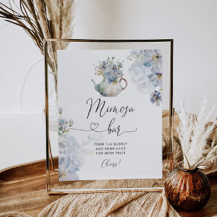 Blaues Blumen-Tee-Party-Mimosa-Bar-Schild Poster