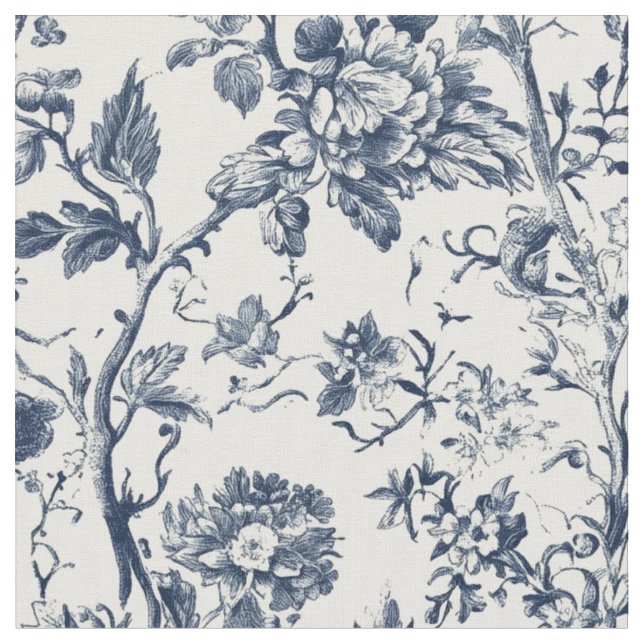 Blaues Blumen-Toile-Zweig-Muster Stoff (Nahaufnahme)