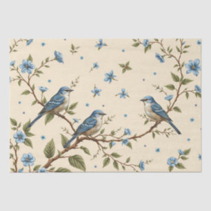 Blaues Blumen- und Vogelmuster Dekoupage Seidenpapier