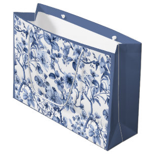 Blaues Blumen-Vintage-Toile-Muster  Große Geschenktüte