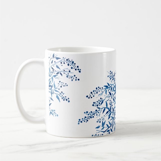 Blaues BlumenAquarell Kaffeetasse (Links)