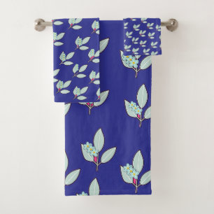 Blaues Blumenblatt-Muster  Badhandtuch Set