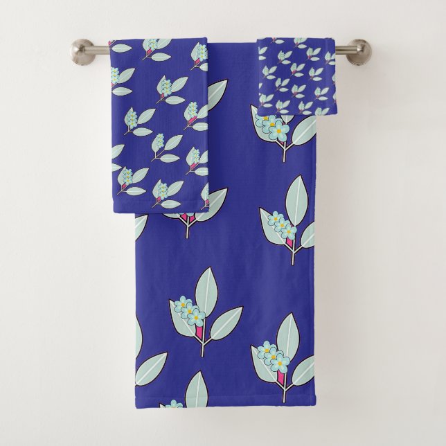 Blaues Blumenblatt-Muster  Badhandtuch Set (Insitu)