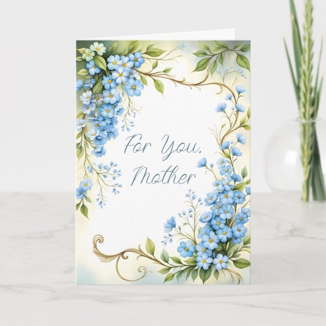 Blaues Blumendesign in der Ecke Karte (Vorderseite)