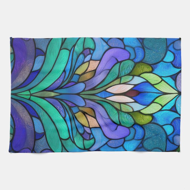 Blaues Blumenfarbglas Geschirrtuch (Horizontal)