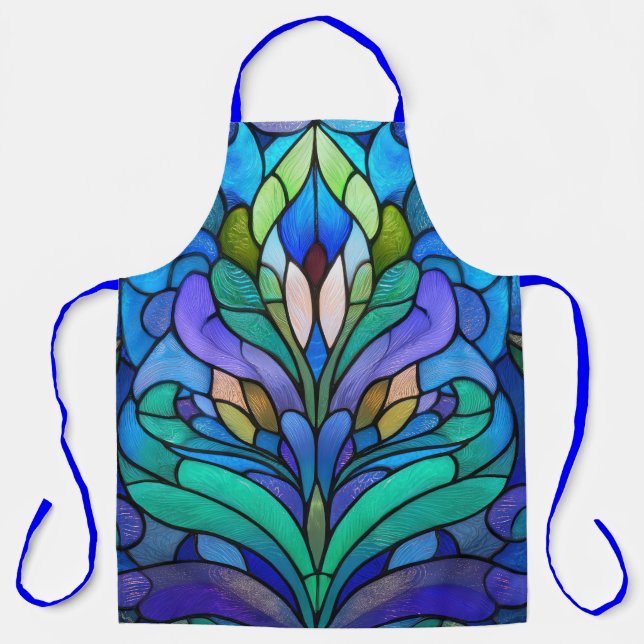 Blaues Blumenfarbglas Schürze (Vorderseite)