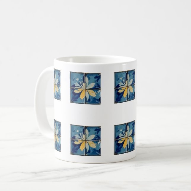 Blaues Blumenfliesenmuster Kaffeetasse (Vorderseite Links)