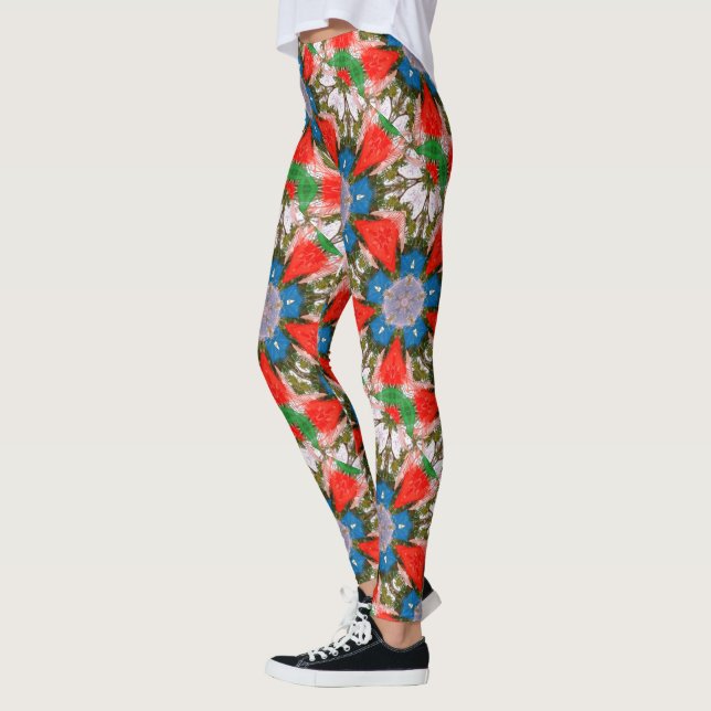 blaues Blumengrünrot Leggings (Links)