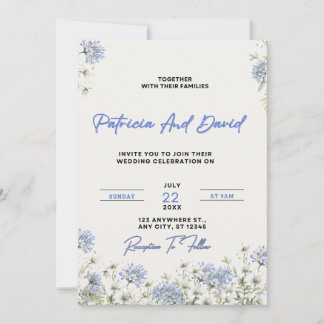 Blaues Blumenhochzeitseinladung-Template | Elegant Einladung