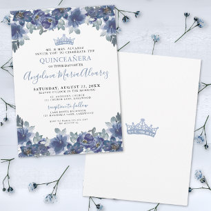 Blaues Blumenkleid zur Quinceañera Einladung